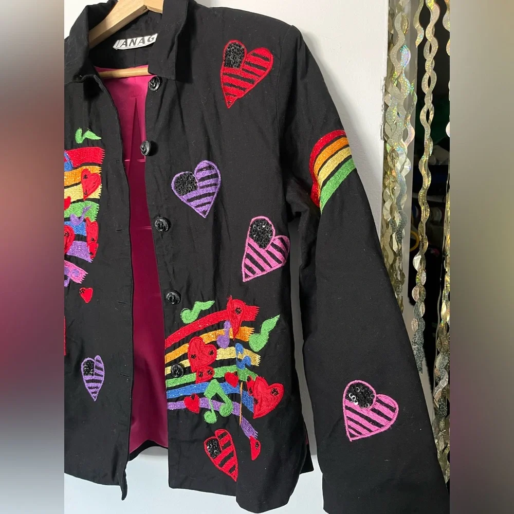music notes with sequins and rainbow jacket with a funky, retro branded anage - Picture 5 of 8